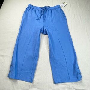 Emily Daniels Linen Blend Crop capri Pants Pull On Pockets Lagenlook Coastal Med